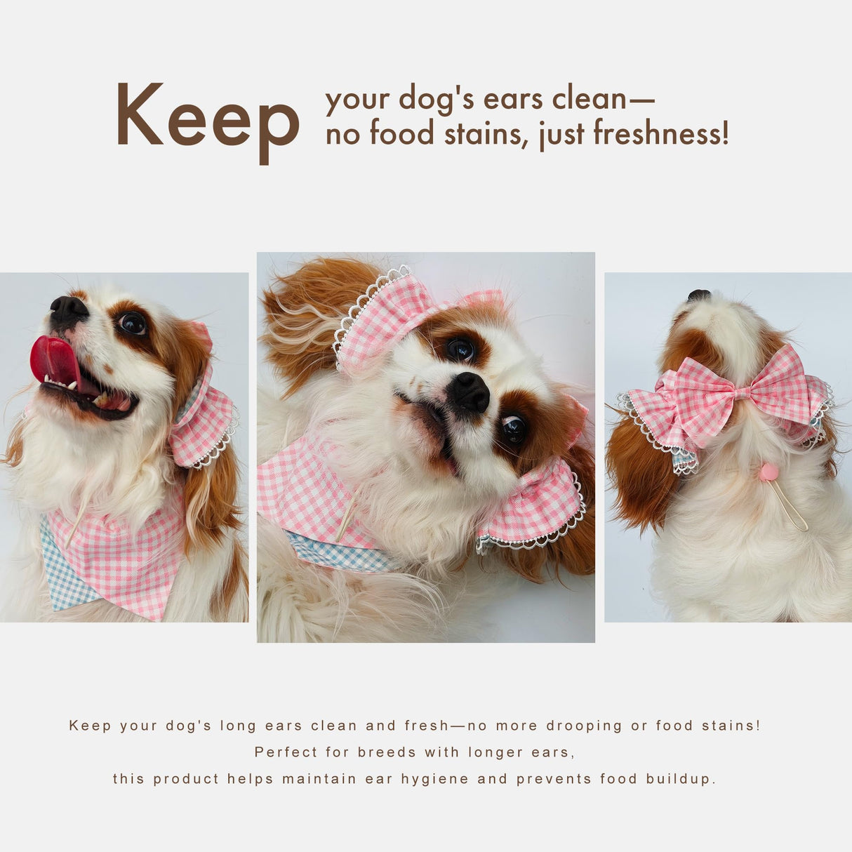 Soft Cotton Dog Headband for Cocker Spaniel, Cavalier, Springer - Adjustable Bow Pet Hair Accessory (Dog Bow Pink)