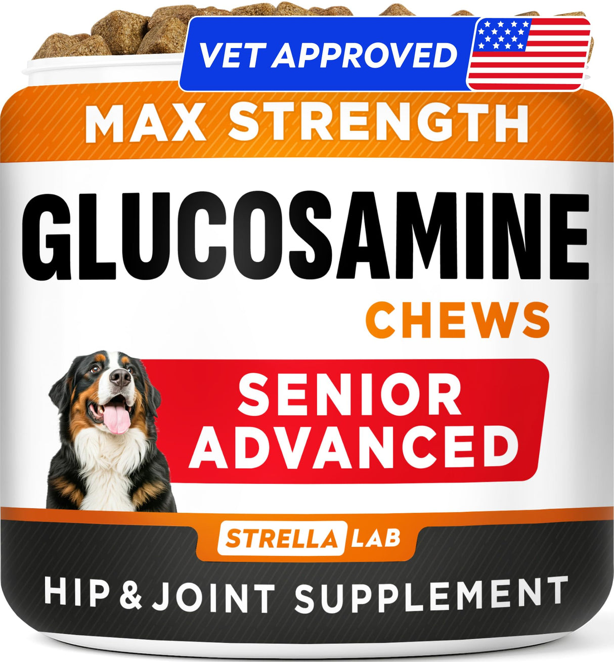 Senior Advanced Glucosamine Chondroitin Joint Supplement for Dogs - Hip & Joint Pain Relief Pills - Large & Small Breed - Hip Joint Chews Canine Joint Health - Chews Older Dogs - Bacon Flavor-120Ct
