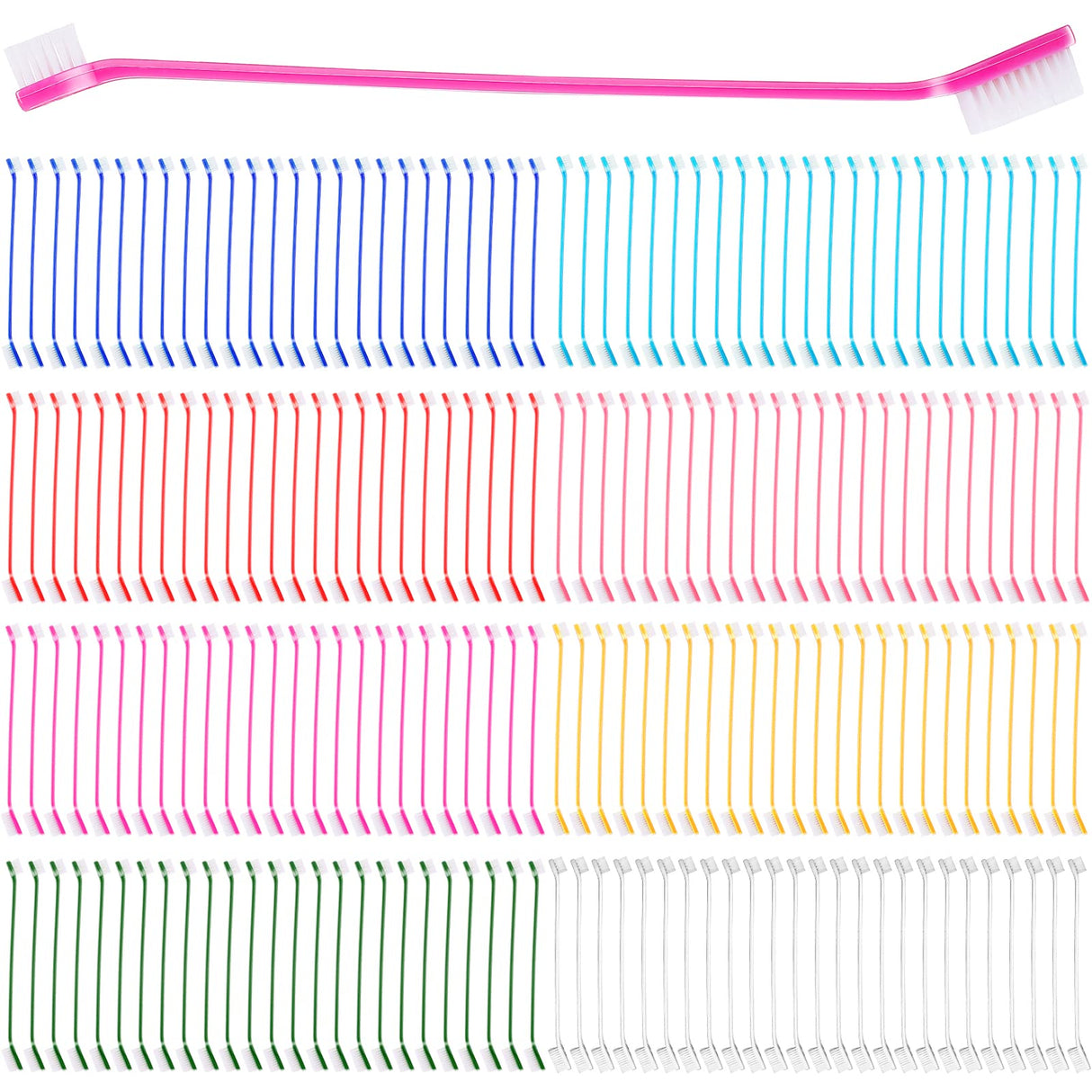200 count Dog Toothbrush Bulk Dual Headed Dental Brushes Dogs Tooth Brushing Kit Long Handle Pet Tooth Brush for Puppy Large Small Cats and Most Pets Teeth Cleaning Dental Care Supplies, 8 Colors