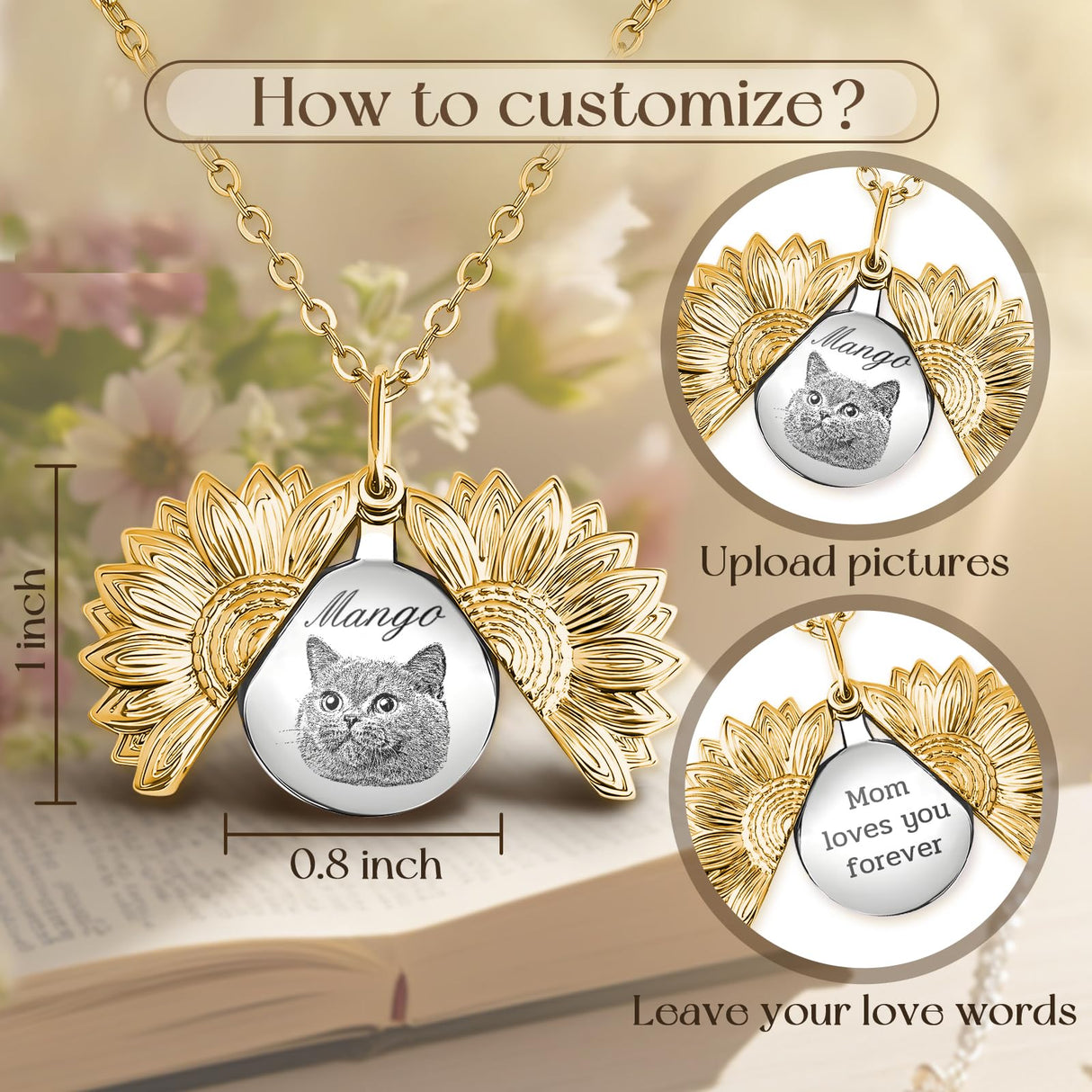 Lamdiy Personalized Pet Portrait Necklace Customized Pet Memorial Necklaces Dog Necklace for Women Custom Pets Necklaces Dog Memorial Jewelry for Cat Mom Dogs Dad (Gold-Silver)