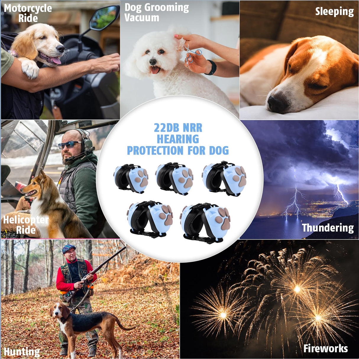 Famikako Upgraded Dog Ear Muffs for Noise Protection - 22dB NRR Noise Cancelling Headphones with Dog Paw Design, Calming Earmuffs for Thunder, Fireworks & Hunting (M, Light Blue-Gray)