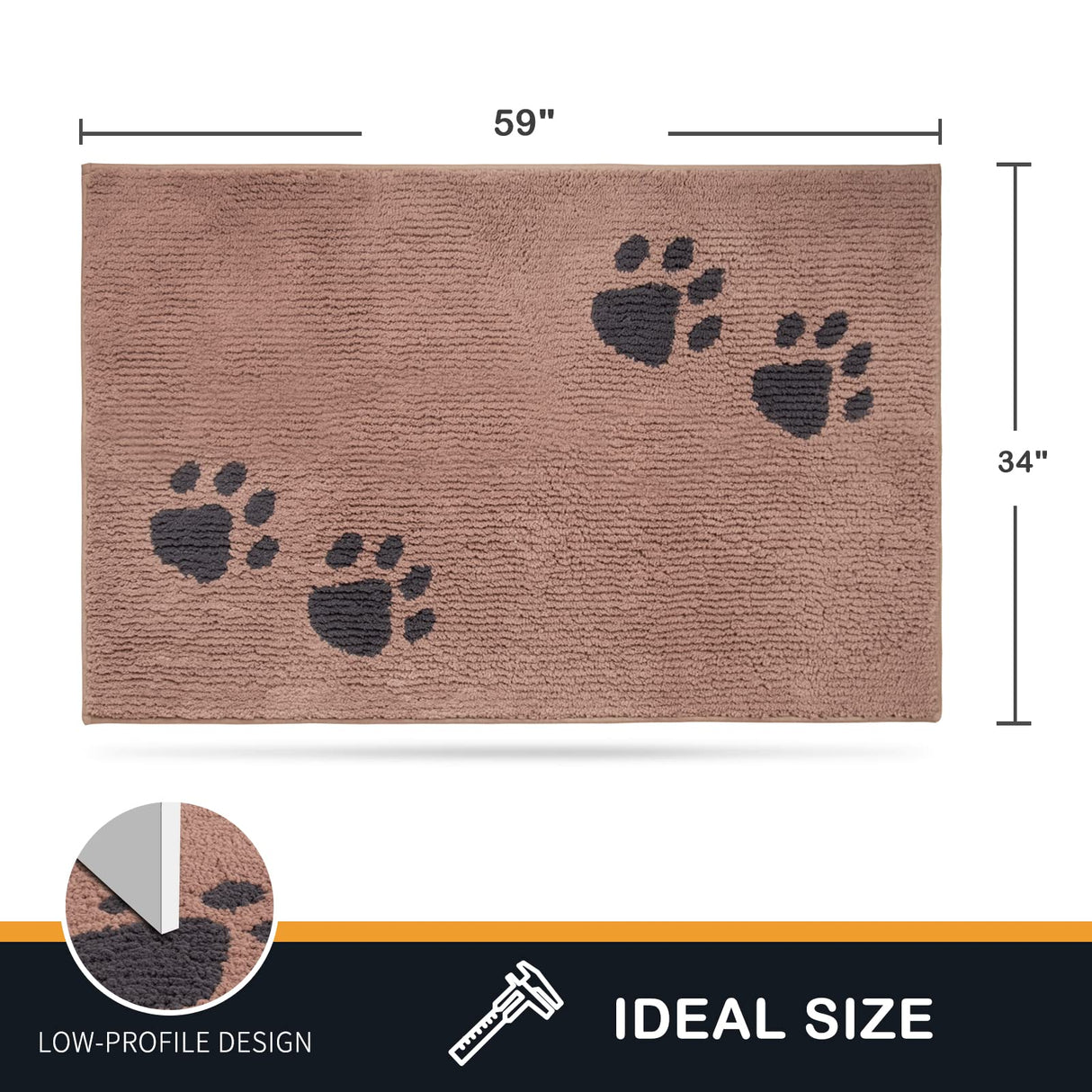 PURRUGS Dirt Trapping Door Mat 34" x 59", Non-Skid/Slip Machine Washable Microfiber Entrance Rug, Shoes Scraper, Dog Doormat, Super Absorbent Floor Mat for Muddy Wet Shoes and Paws, Light Brown