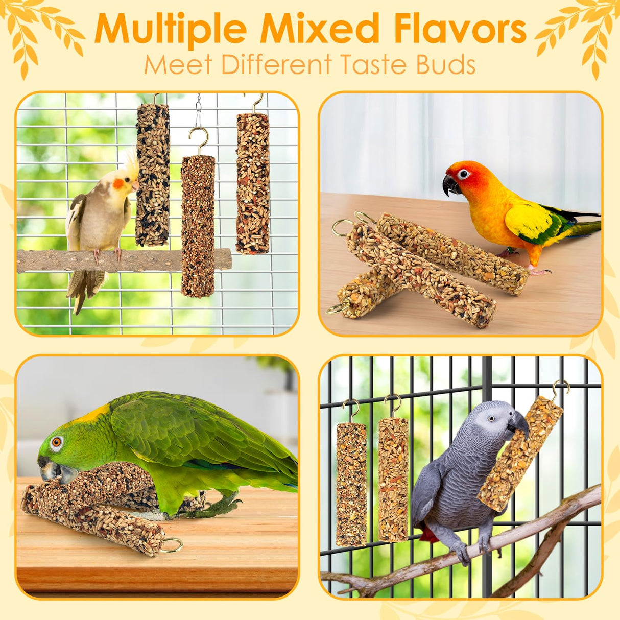 KATUMO Parrot Treats Bird Crunch Sticks Cockatiel Treats Parakeet Snacks Conure Food Sticks for Parakeet Cockatiel Canary Finch Lovebird Conure Lorikeet Parrots