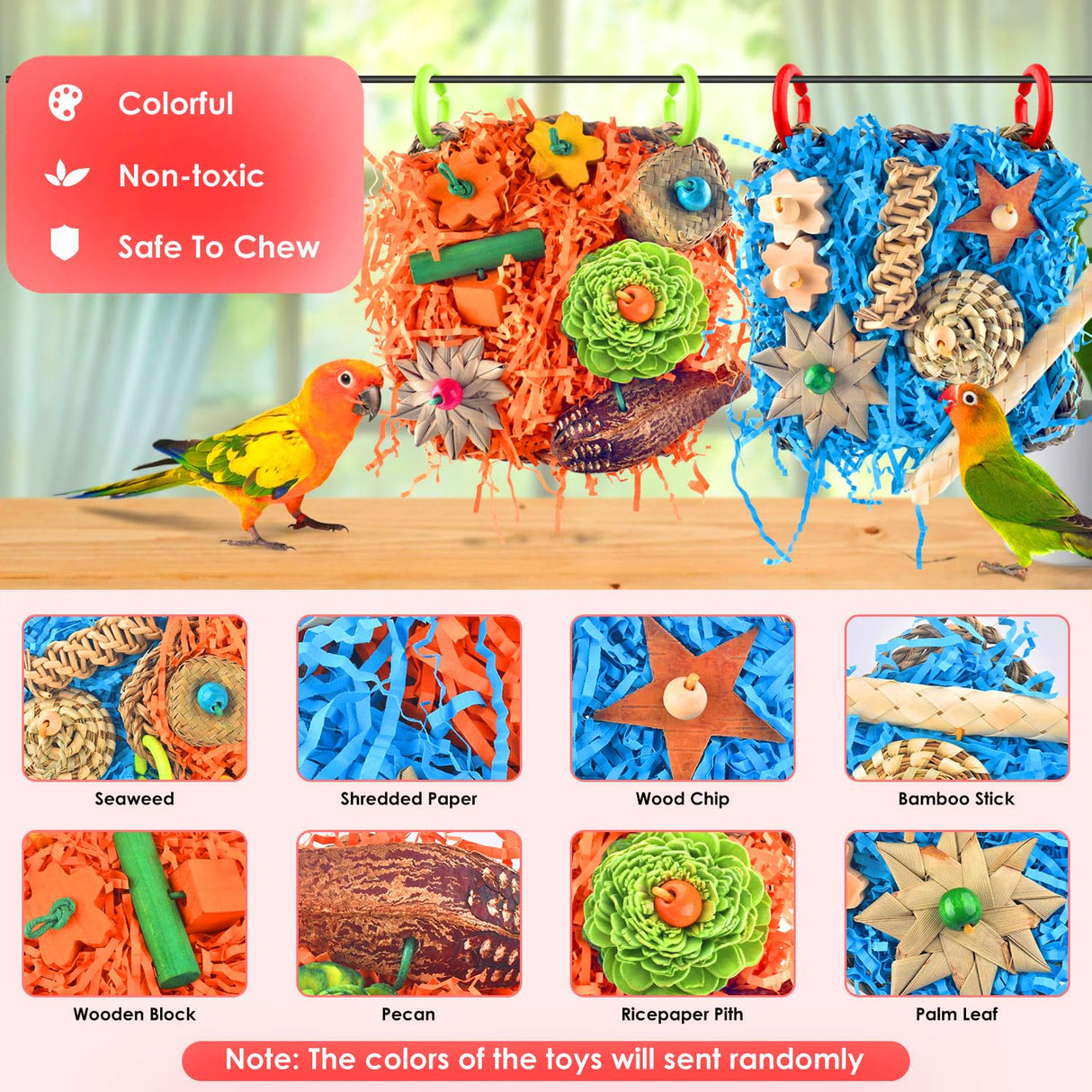 KATUMO Bird Toys, 2 Pack Bird Grass Mat Foraging Wall Toys Parrot Shredder Toys for Parakeet, Cockatiel, Conure, Lovebird, Budgie, Small to Medium Birds