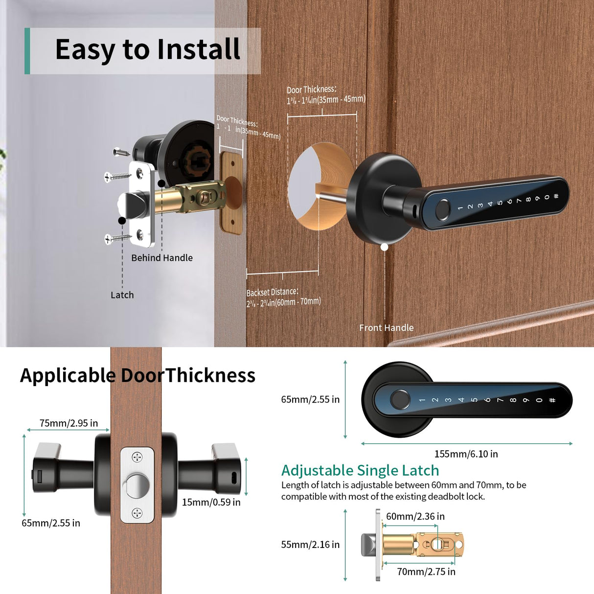 IRONZON Fingerprint Door Lock Biometric Door Lock with Keypad with Handle for Home Hotel Office Apartment Bedroom Gray