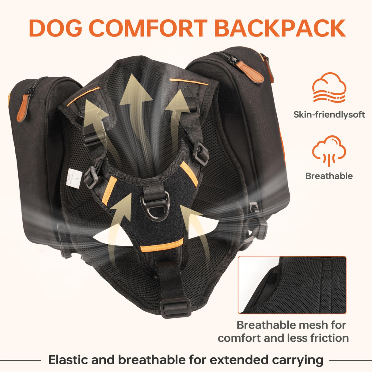 Dog Backpack for Medium & Large Dogs, Detachable Side Bags, Quick-Poop Bag Dispenser | No-Pull Adjustable Harness for Large-Chested Breeds | Non-Slip Handle for Hiking, Walking, Outdoor Adventures（L）