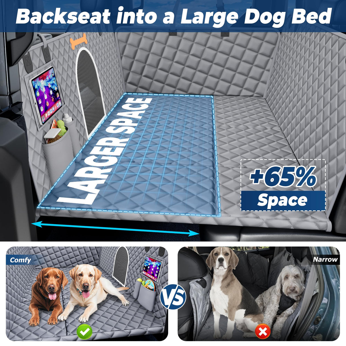 Truck Dog Seat Cover for Back Seat, Machine Wash, 450lb Support for 1-4 Large Dogs, Install in 3Mins, 3Y Assurance, Waterproof & Scratch-Proof, Back Seat Extender for Full Size Crew Cab Truck SUV