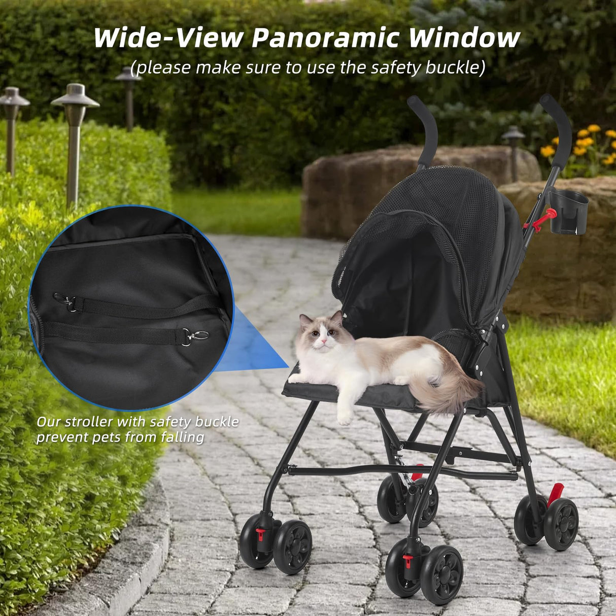 COOLCRAB Pet Stroller Oxford Cloth Foldable Dog Strollers for Small Dogs and Cats Suitable for All Road Surfaces Wide-View Panoramic Window 4 Wheels with Brakes Portable Design, Easy to Store (Blue)