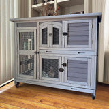 GUTINNEEN Rabbit Hutch Indoor Outdoor Bunny House Guinea Pig Cage on Wheel with Plastic Tray