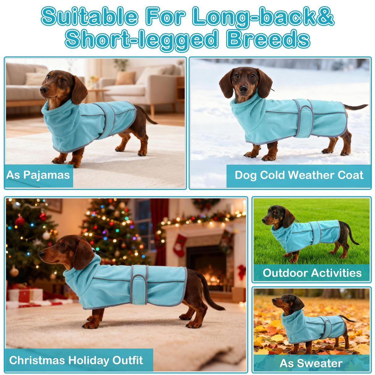 TARFEPA Warm Fleece Dachshund Coats, Dachshund Sweater, Miniature Dachshund Sausage Dog Clothes Jacket, Wiener Corgi Pullover with Adjustable Bands (Light Blue, L)