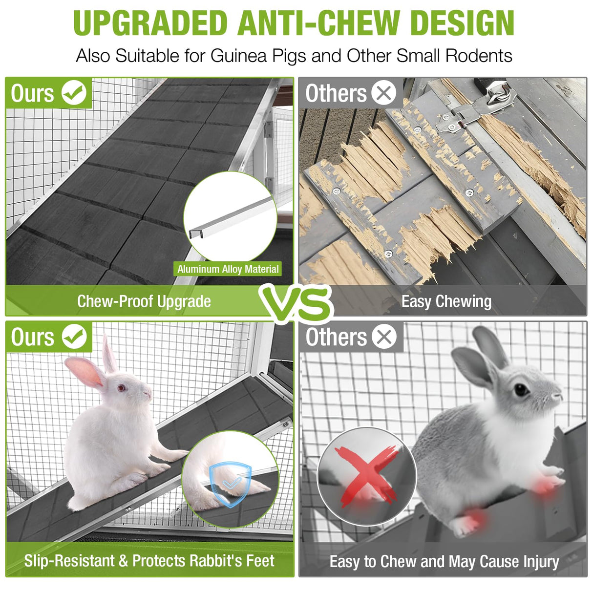 Gutinneen 2-Story Rabbit Hutch Bunny cage with Chew-Proof Ramp, Locking Leak-Proof Trays - Indoor/Outdoor 39.3" Wooden Rabbit Cage with Wheels for Rabbits, Guinea Pigs, Small Animal (Black and White)