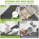 Gutinneen 2-Story Rabbit Hutch Bunny cage with Chew-Proof Ramp, Locking Leak-Proof Trays - Indoor/Outdoor 39.3" Wooden Rabbit Cage with Wheels for Rabbits, Guinea Pigs, Small Animal (Black and White)
