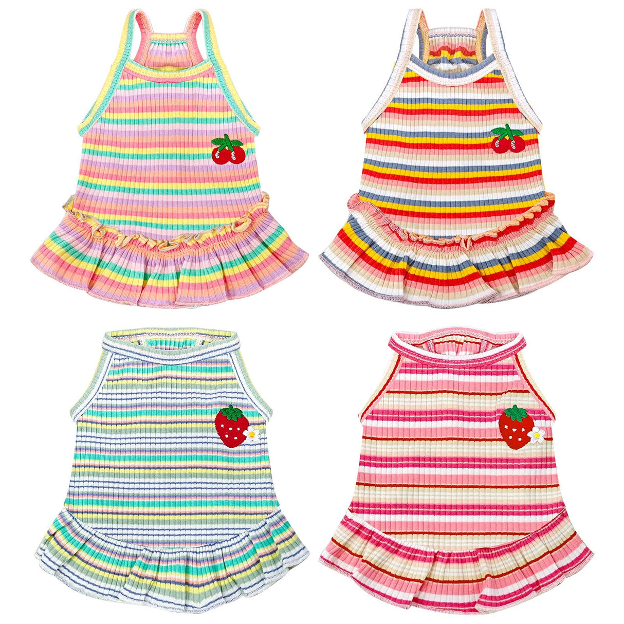 XGDMEIL Cute Small Dog Dress Girl Female Dog Clothes Spring Summer Pet Puppy Cats Striped Dress Outfits for Shih Tzu Yorkies Chihuahua Maltese(4 Pcs,X-Large)