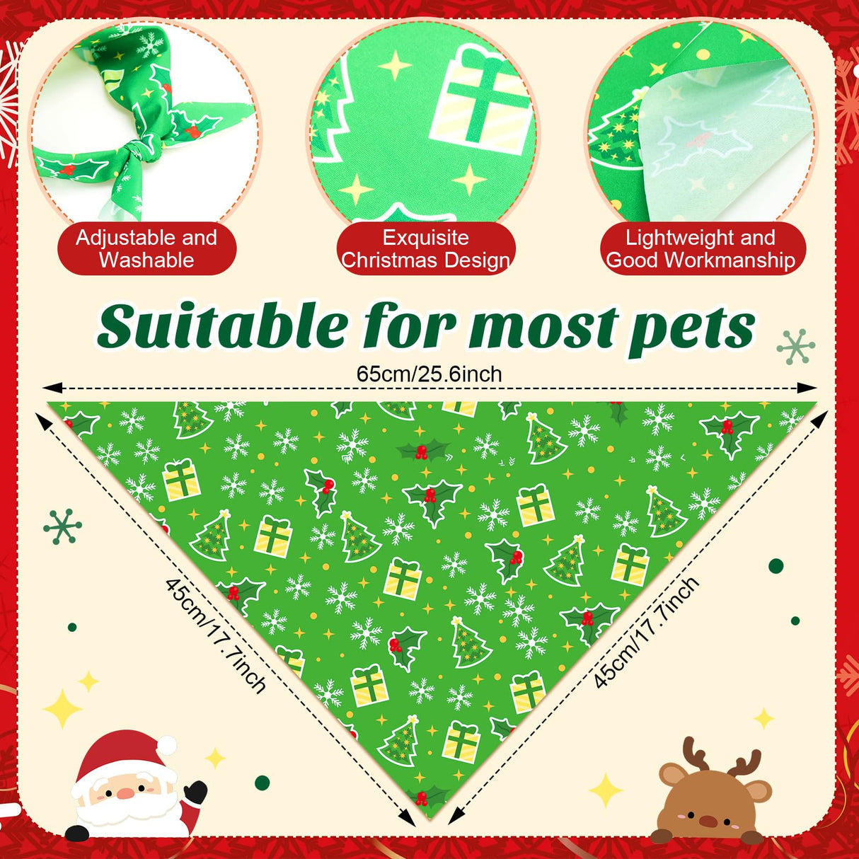 Jeere 100 Pcs Christmas Dog Bandanas Bulk Xmas Red and Green Bandanas for Dogs Triangle Kerchief Bibs Scarf Set for Pet Christmas Costume Photo Props Accessories Pet Shops Groomers Owners, 25 Styles