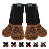 EXPAWLORER Anti Slip Dog Socks to Prevent Licking Paws, Winter Snow Dog Boots & Paw Protectors Booties for Hardwood Floors with Heart Grippers, Dog Shoes for Small Medium Large Senior Dogs Brown M
