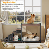 kepptory Pet Bunk Bed with Stairs and Storage, Dog Beds Attachment to Human Bed, Bedside Dogs Cot for Small, Medium Cats & Dogs, Pet Window Perch (Brown)