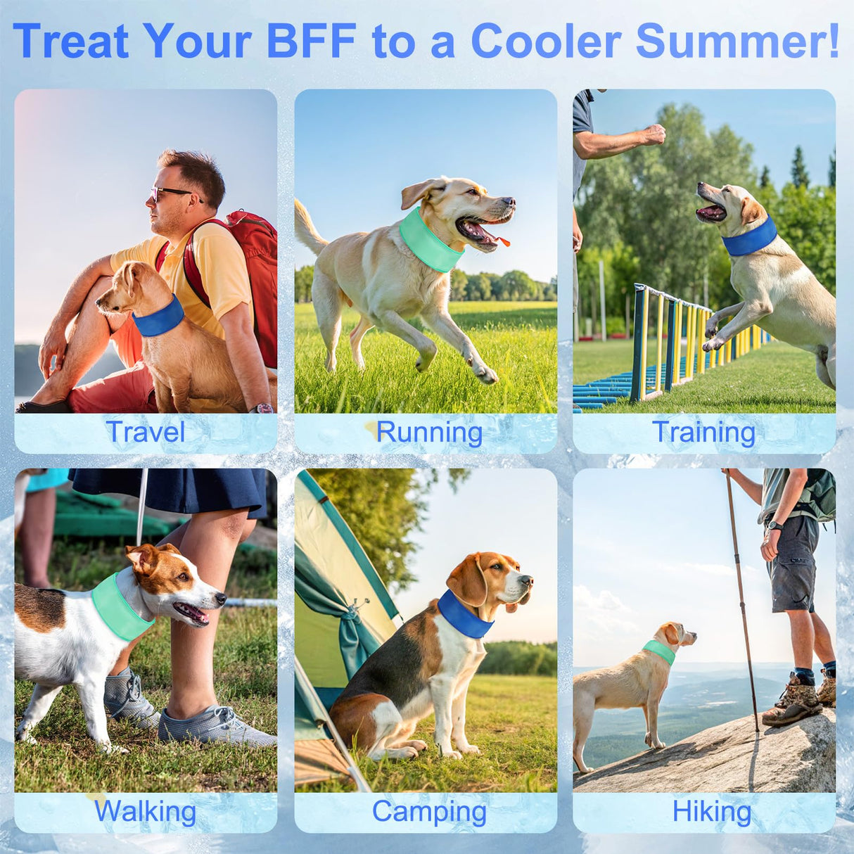BEAUTYZOO Dog Cooling Bandana, 2-Pack Instant Chill Ice Neck Cooler Wrap for Outdoor Summer, Adjustable Reusable Pet Scarf Lasts 2 Hours, Heat Relief Prevent Sunstroke for Small Dogs 9"-14" Blue