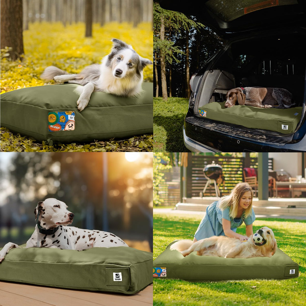 Sytopia 42 Inch Canvas Chew-Proof Outdoor Dog Bed for Extra Large Dogs, Waterproof Washable Removable Cover, Indoor Patio Pet Pad, Green