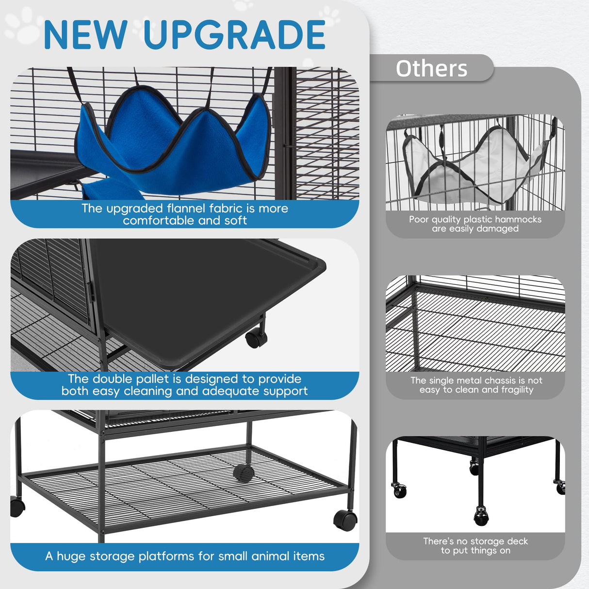 HABUTWAY 36.5''H Large Metal Rolling Ferrets Cage, 2-Tiers Small Animal Cages, Cage for Rats/Chinchillas, 0.5'' Bar Spacing for Ferret,Small Animal Cage w/Removable Ramp & Platform