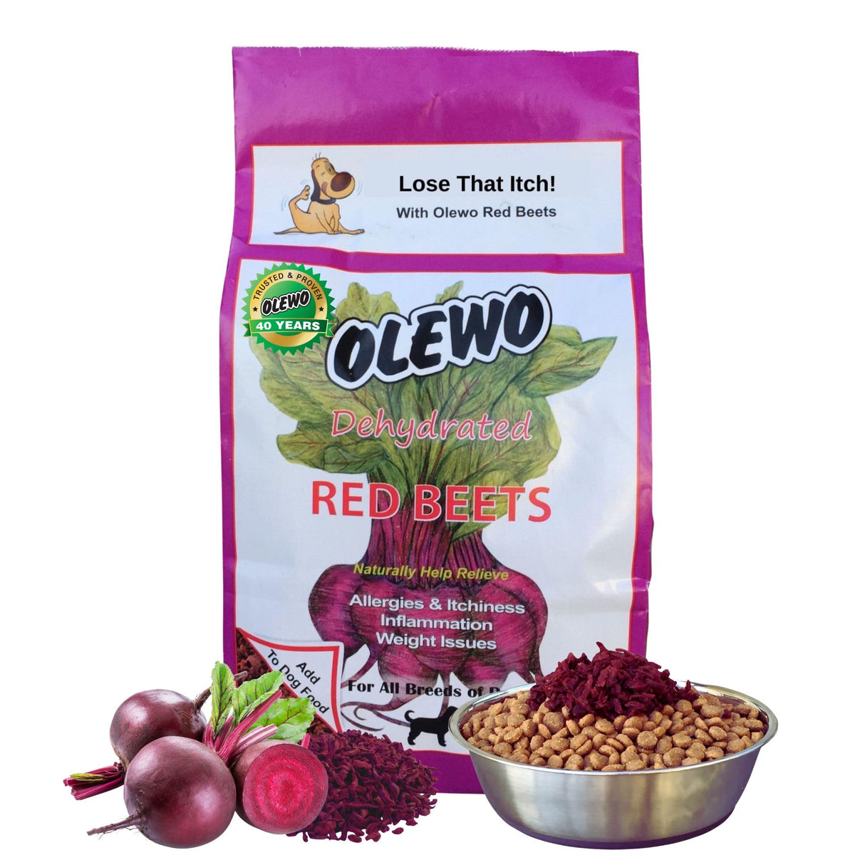 Olewo Original Red Beets Dog Food Topper – Natural Anti Itch, Immune, Cleansing, Skin & Coat Support, Dehydrated Whole Food Multivitamin, Fiber for Dogs, 1 lb