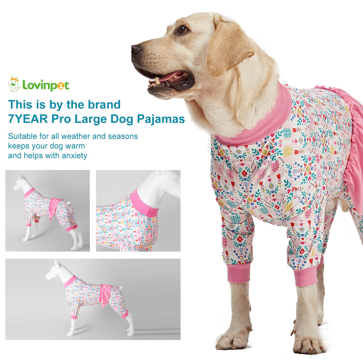 LovinPet Big Dog Pajamas, Space and Snow Print, Sound Care, Post Surgery Shirt, UV Protection, Pet Anxiety Relief Onesie, Large Breed Dog Jammies, Pet Pajamas for Dogs, 2XL