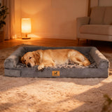 PAWPUBBY Orthopedic Dog Bed - Breathable Egg-Crate Foam Sofa Couch with Bolster, Water-Resistant Liner & Washable Rose Velvet - Ideal for Corgis, French Bulldogs, Dark Gray, L (35'' x 22'')