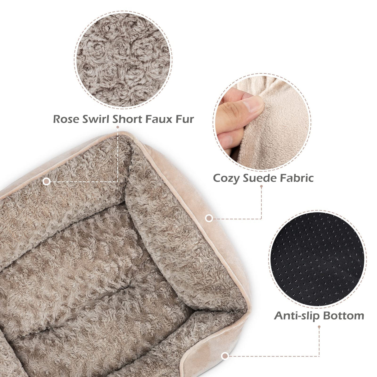 INVENHO Small Dog Bed for Medium to Large Dogs - Rectangle, Orthopedic, Soft, Calming, Durable Pet Cuddler with Anti-Slip Bottom (20"x19"x6")