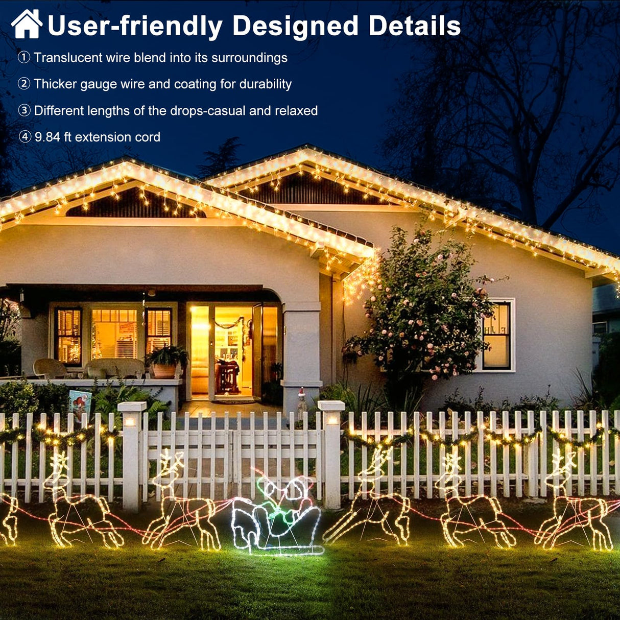 Christmas Icicle Lights Outdoor - 99ft 1216 LED 8 Modes Hanging Dripping Icicle String Lights with 228 Drops, Plug in Waterproof Timer Memory for Home Holiday Yard Wedding Party Indoor, Warm White