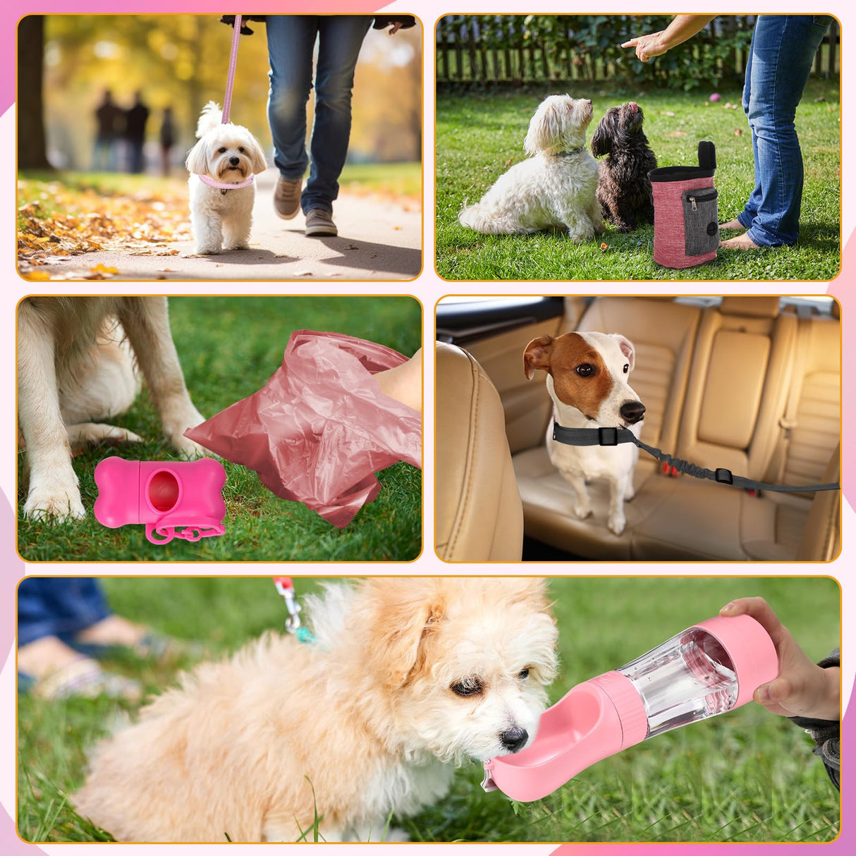 Abbylike 75 Pcs Puppy Supplies Starter Kit for Small Dogs New Puppy Essentials Starter Kit Pink for School Dog Toys Includes Dog Leash, Bowl, Brushes, Water Bottles, Christmas Welcome Home Gift
