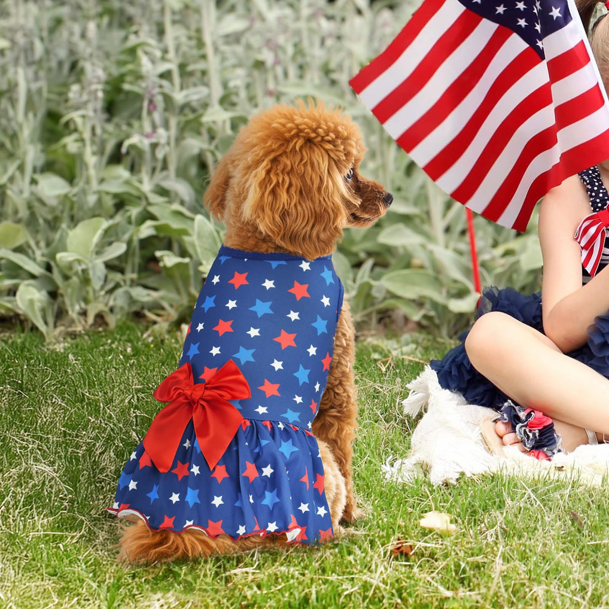 Vehomy 2-Pack 4th of July Dog Dress Independence Day Puppy Cat Dresses USA Flag Pet Clothes Costume Dog Stripes Stars Outfits Skirts for Small Medium Dogs L