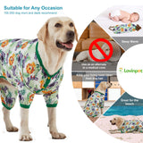 LovinPet Large Dog Pajamas Onesie: Lightweight Stretchy Knit Pullover Large Breed Jammies, Big Hippo Green Print, Wound Care/Post Surgery Dog Shirt, UV Protection, Pet PJ's, Dog Onesie/L