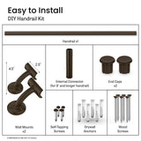 Meranti Aluminum Handrail for Indoor or Outdoor Steps and Stairs – Hand Rails for Elderly – DIY Complete Stair Railing Kit (4' Length, Bronze Textured)