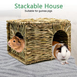 BWOGUE Large Grass House for Guinea Pigs,Hand Woven Straw Hut Foldable Small Animal Play Hideaway Bed with Double Openings Playhouse for Bunny Guinea Pig Chinchilla Ferret