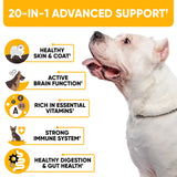 20-in-1 Dog Multivitamin Chews - Dog Supplement for Immunity, Digestion, Joint Care, Vision, Brain and Heart Health Support - Natural Dog Vitamins with MSM & Glucosamine for Dogs - 180 Chews