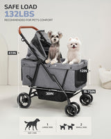 Dog Stroller for Large & Medium Dogs (20–132 lbs), Pet Stroller for 2 Small Dogs, Extra Large Heavy Duty, Foldable & Ventilated, Grey