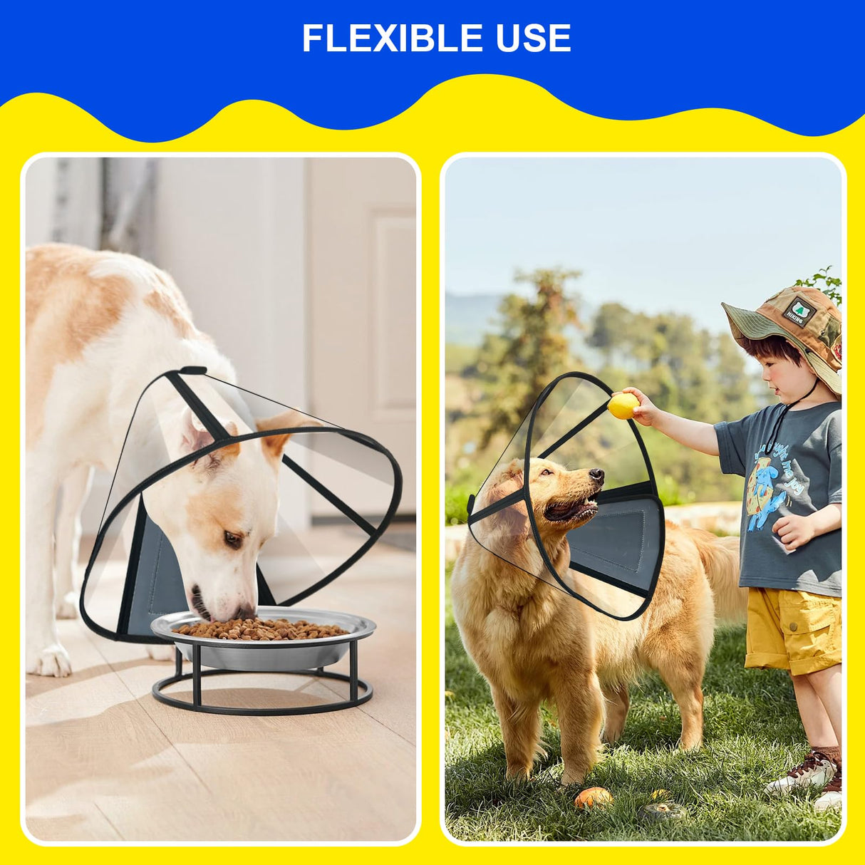 Lainergie Adjustable Soft Dog Cone Collar for After Surgery Recovery, Comfortable Pet Recovery Protective Collar for Medium Large Dogs, Elizabethan Dog Neck Collar (XL, Black)