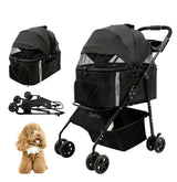 Pet Stroller with Removable Carrier, 3 in 1 Stroller for Dogs, Pet One-Click Foldable Pet Stroller with 4 Wheel, Small Dog Stroller Holds up to 33 lbs, Cup Holder, Cat Stroller, Black
