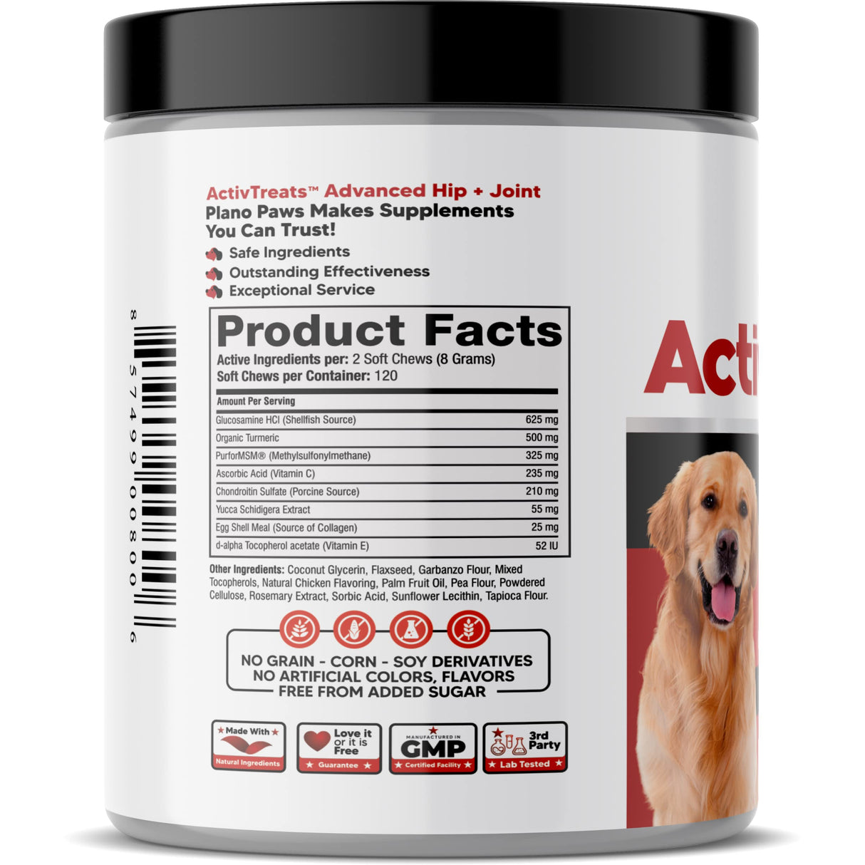 Glucosamine for Dogs Hip and Joint Supplement - Safe Joint Support - Glucosamine Chondroitin MSM Turmeric - 120 Mobility Joint Care Chews for Dogs - ActivTreats for All Breeds Ages and Sizes.