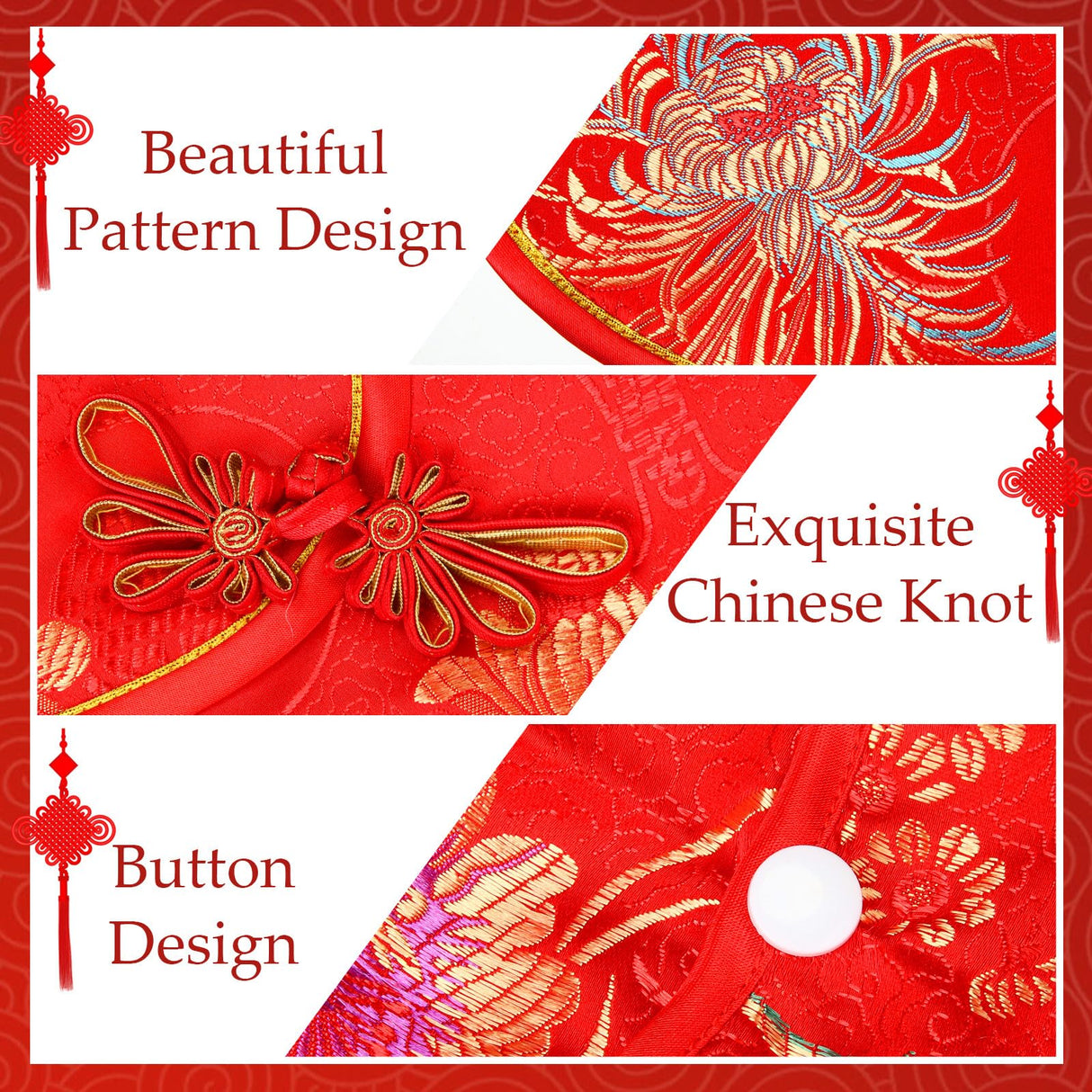 Ylinge Dog New Year Costume Chinese Knot Buttons for Dog Puppy Chinese Style Tang Suit Pet Spring Festival Satin Clothes Vest Tang Dynasty Winter Coat(L)
