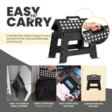 Folding Step Stool with Handle – 9 Inch Anti Slip Collapsible Stool – Holds Up to 300 lbs – Sturdy Plastic Step Stool Foldable for Kitchen, Bathroom and Home Use (1-Pack, Black)