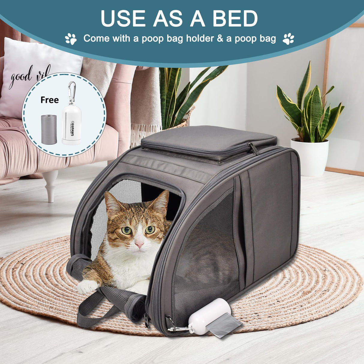 Jespet Pet Backpack Carrier for Small Dog, Puppy, Soft Carrier Backpack Ideal for Traveling, Hiking, Walking and Outdoor Activities with Family (4-Grey)