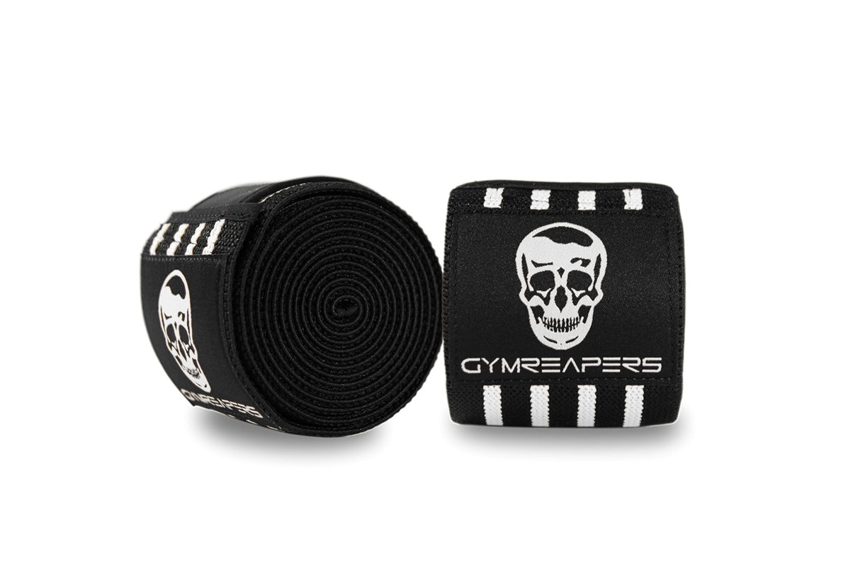 Gymreapers Knee Wraps (Pair) With Straps for Squats, Weightlifting, Powerlifting, Leg Press, and Cross Training - Flexible 72" Knee Wraps for Squatting - For Men & Women - 1 Year Warranty (White)