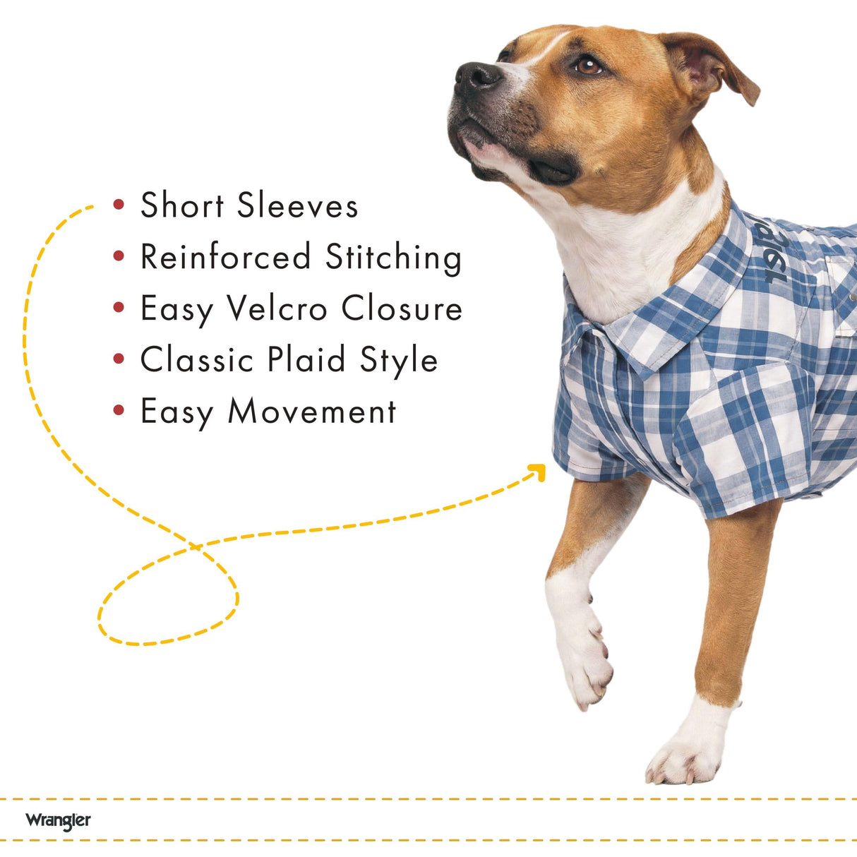 Wrangler Plaid Dog Shirt with Snap Pockets – Western Button Up Dog Clothes, Breathable Collared Dog Tee for Pets - Large Blue