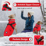 Dogcheer Dog Coat with Harness, Waterproof Dog Jacket, Christmas Puppy Winter Coat with Pocket, Reflective Doggy Turtleneck Puffer Vest for Small Medium Large Dogs - Red, S