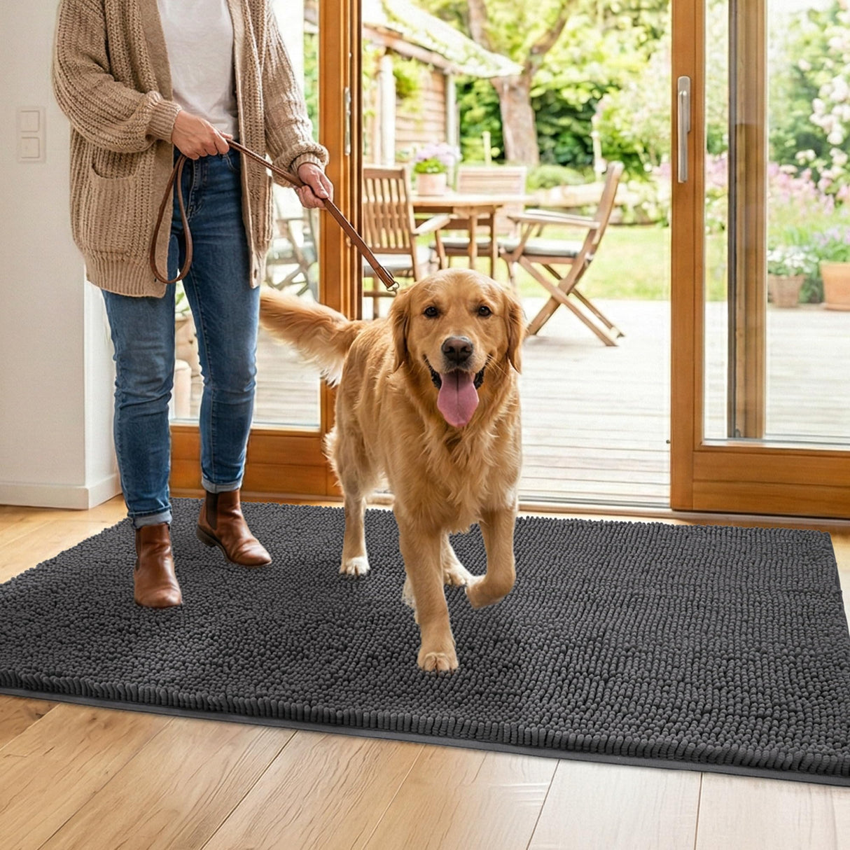Futurwit Dog Door Mat for Muddy Paws, 72" x 36" Chenille Absorbent Front Door Mat Inside, Large Runner Mud Mat for Dogs, Trap Dirt Washable Non Slip Outdoor Indoor Entrance Doormats, Grey