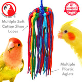 Bonka Bird Toys 51214 Small Aglet Heaven Cotton Shoelace Toy with Plastic Aglets and 2" Ring for Parakeets Cockatiels Quakers Pionus Small Bird Enrichment