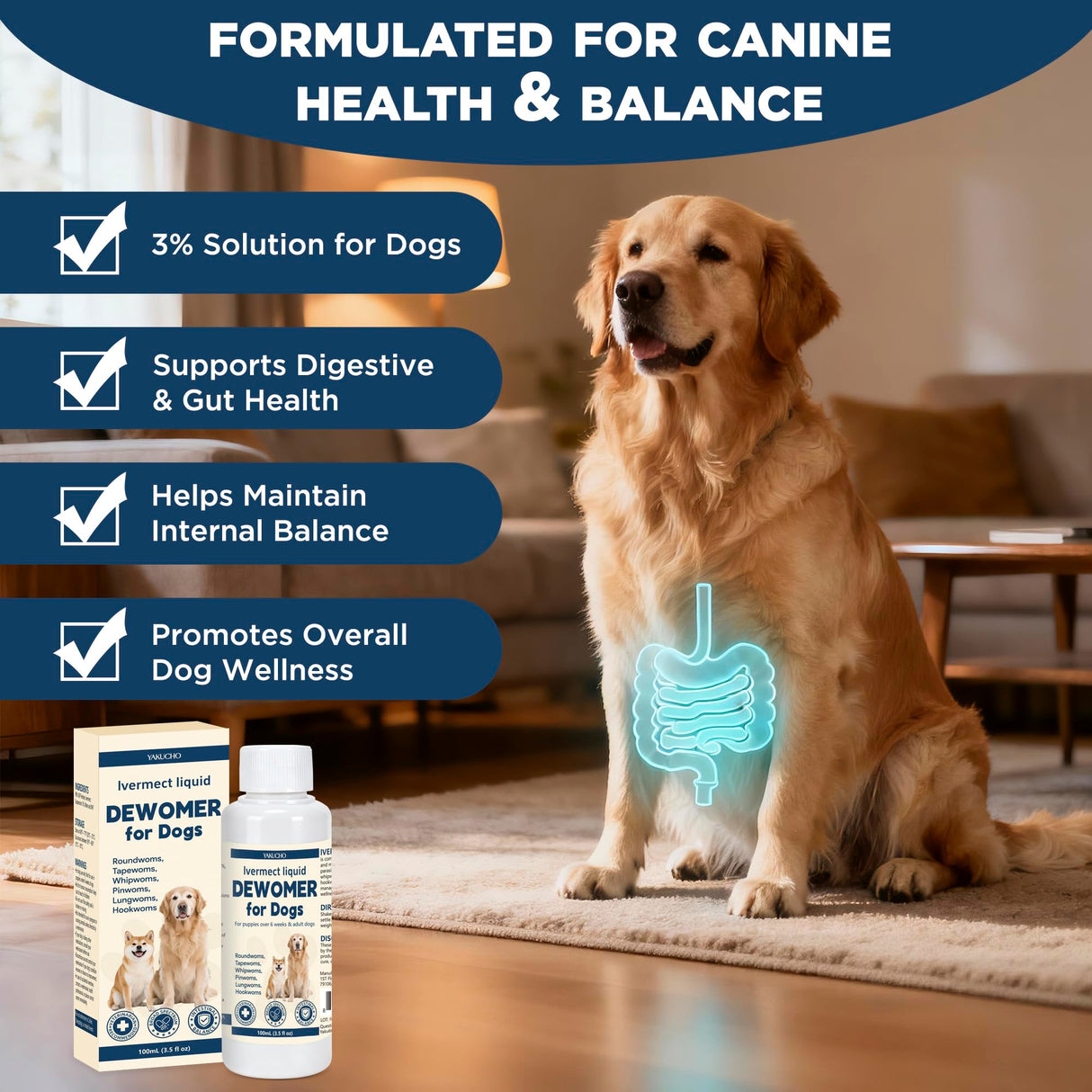 lvermect for Dogs, Dewomax Liquid Digestive Support, Broad Spectrum Formula for Puppies & Adult Dogs – Supports Gut Balance, Internal Cleanse & Canine Wellness – 3.5 oz (100mL)