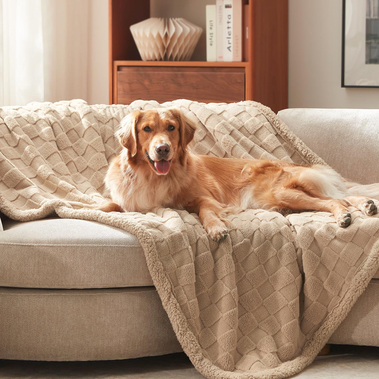 GASUR Waterproof Dog Blankets for Large Dogs, Dog Blanket for Couch Bed, Fleece Pet Blanket for Furniture Sofa Protector, Soft Pet Throw Blankets for Crate Car Outdoor, Washable, Twin 60"x80" Beige