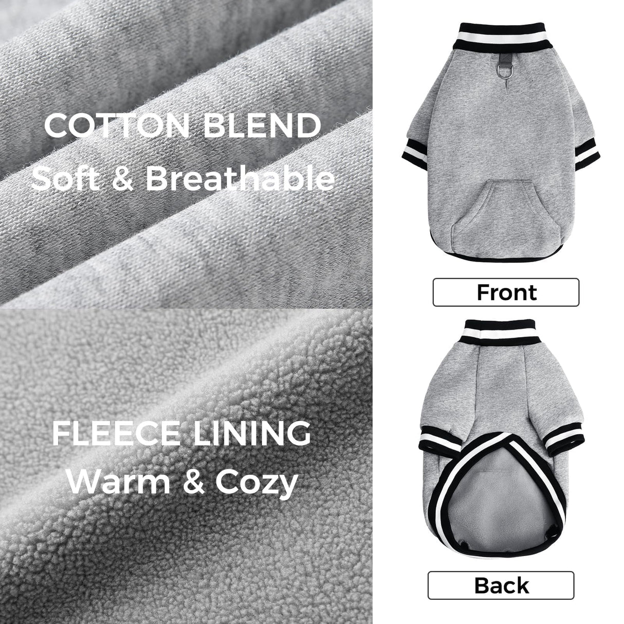 BINGPET Large Dog Sweater Pullover Fleece Vest with Leash Hole & D-Ring,Cotton Dog Hoodie for Small Medium Large Dogs Puppy Boys Girls,Thick Soft Fleece Winter Dog Clothes Cold Weather Sweatshirt Coat