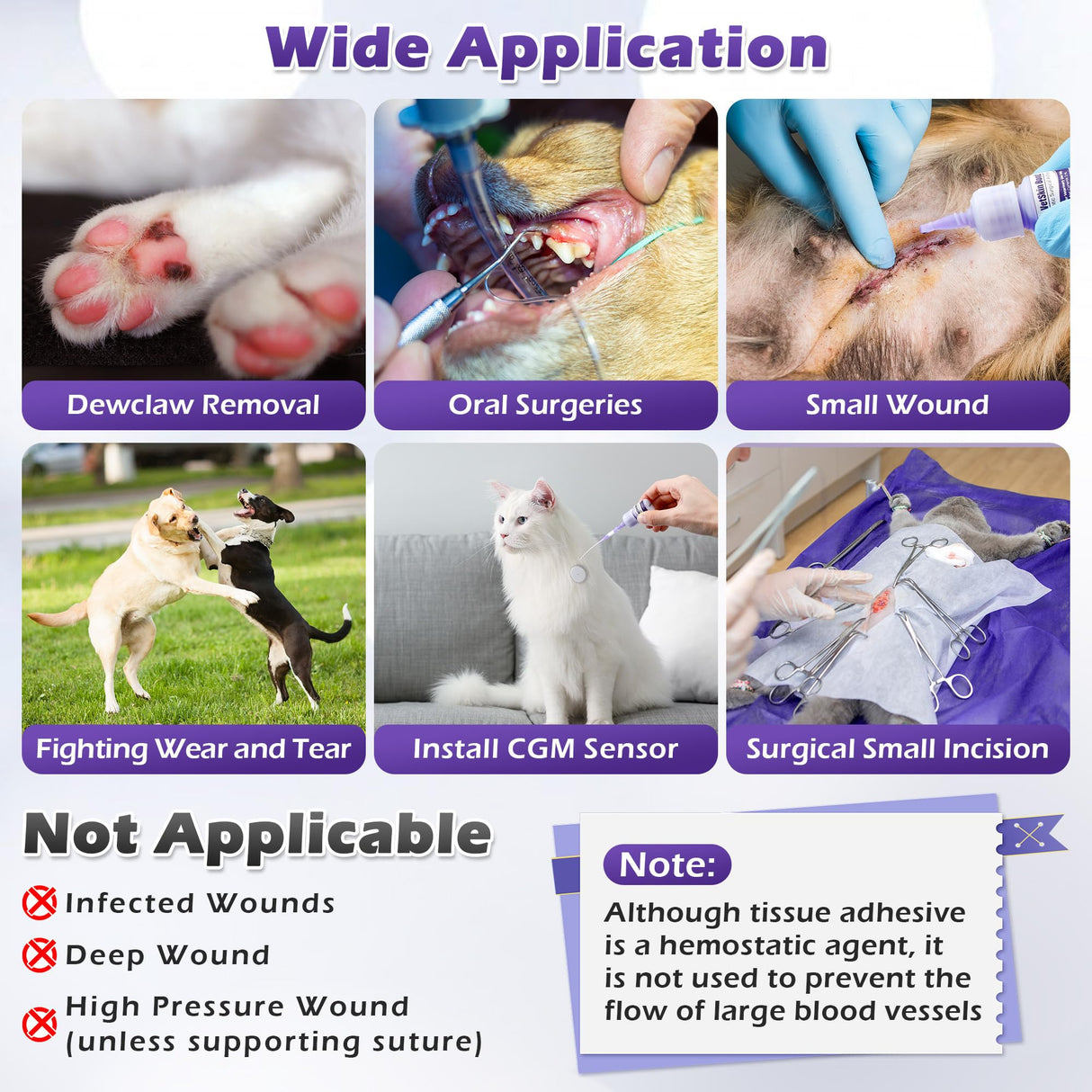1 Pack 3ml Veterinary Surgical Skin Glue with 10 Precise Applicators, Strong Surgical Adhesive, Blue-Tinted Animal Tissue Wound Glue, Fast Bleeding Control and Waterproof Wound Sealant for Pets